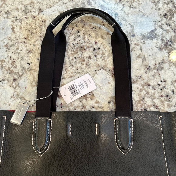 Coach Black Pebble Leather Derby Tote New with Tags Burgundy Red Interior - Picture 3 of 16
